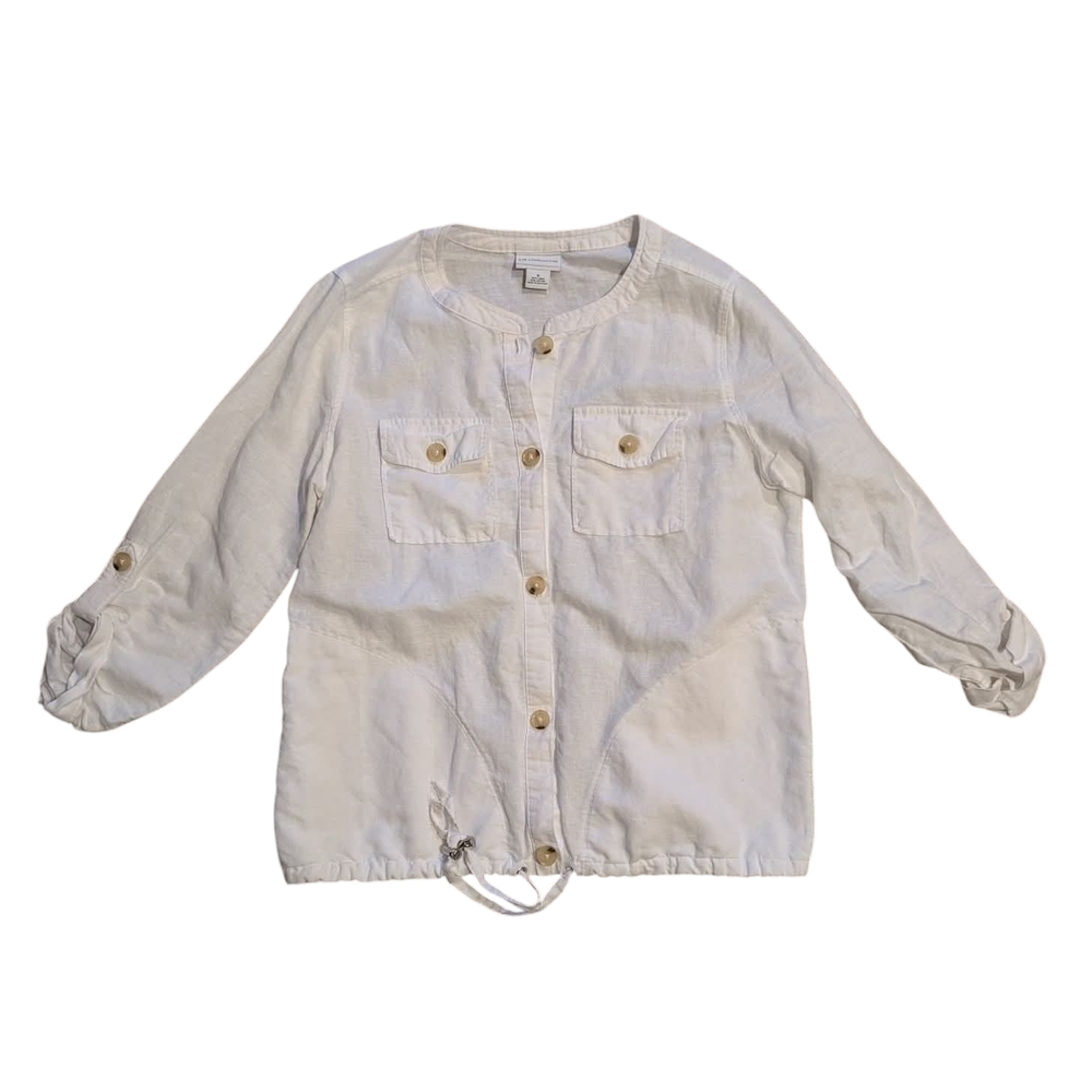 Liz Claiborne White Linen Button-Front Lightweight Shirt Jacket S